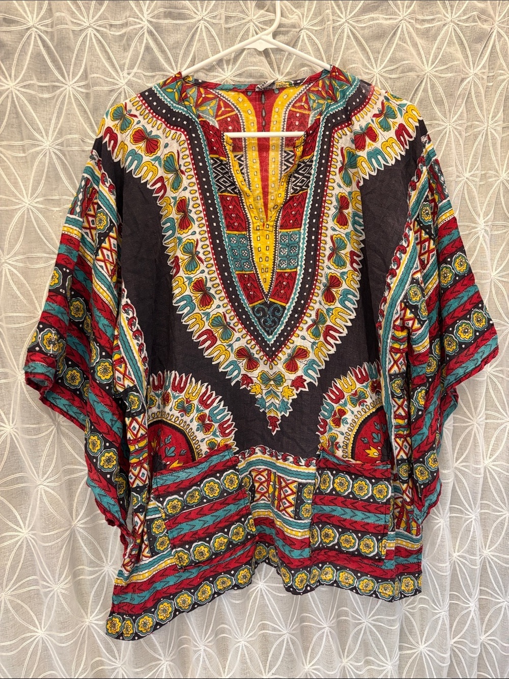 Boho V-Neck Multicolor Tunic Top - Black Base